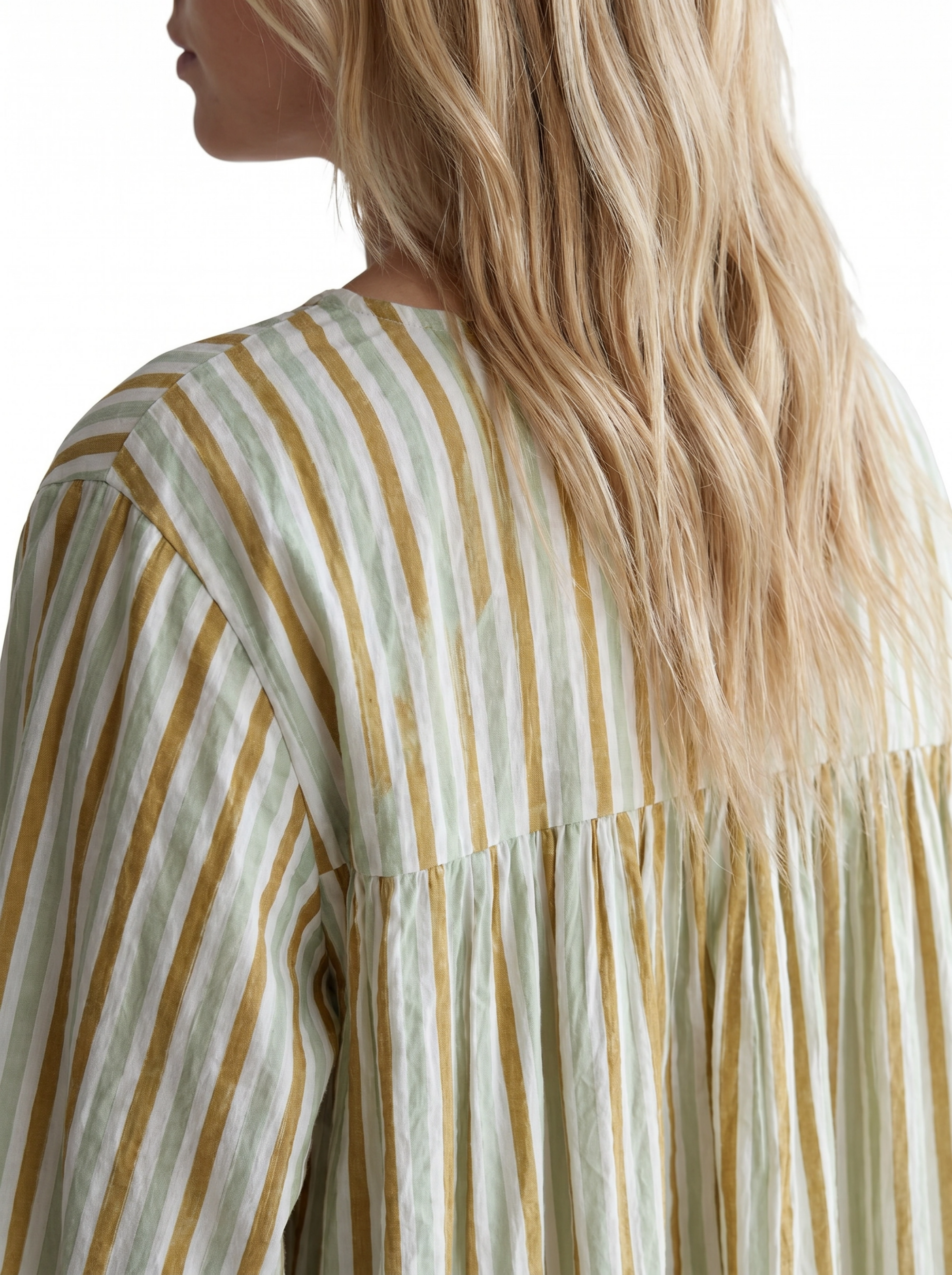ISLA hand block printed - Soft Green and Tan Stripe