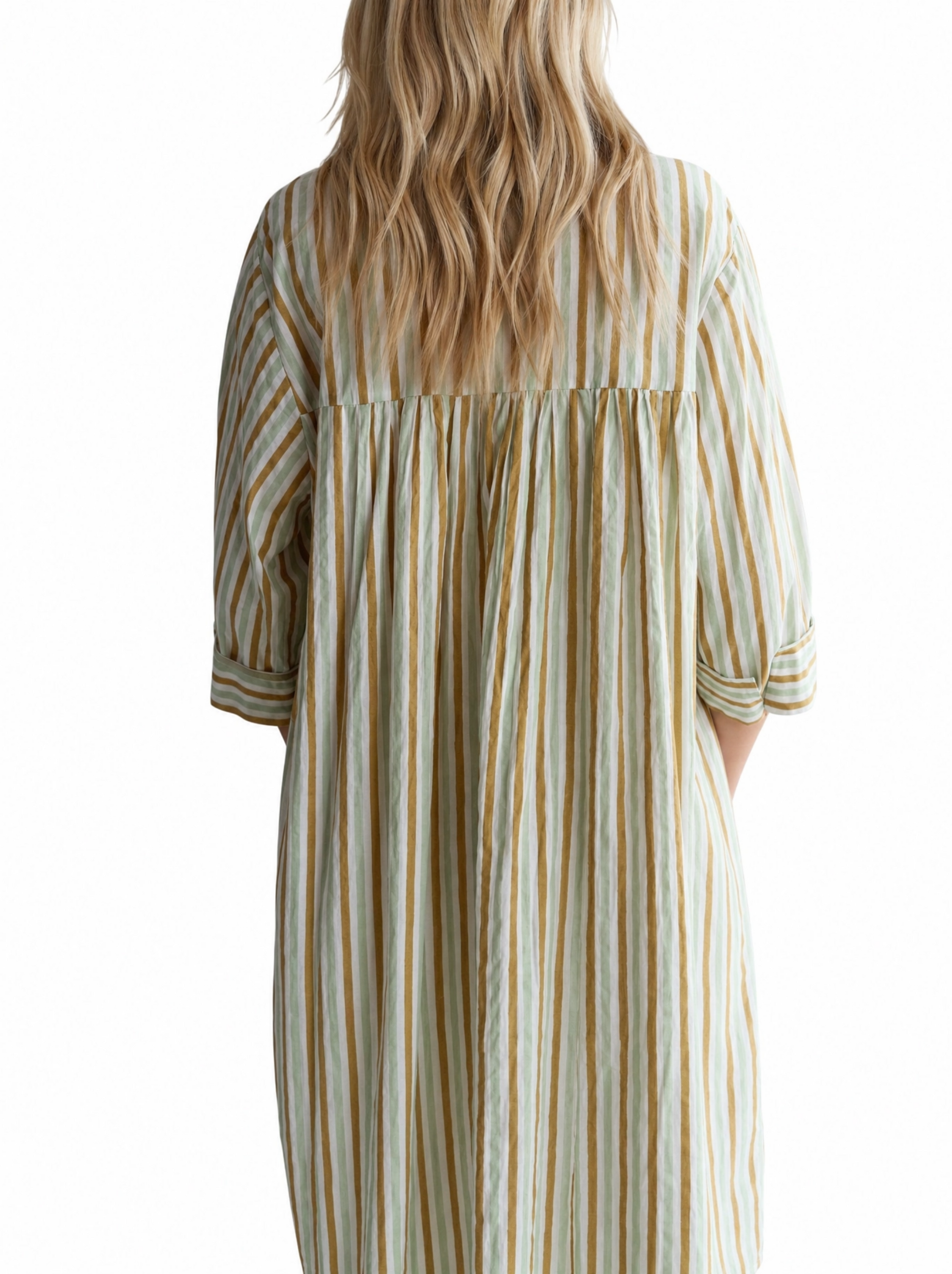 ISLA hand block printed - Soft Green and Tan Stripe