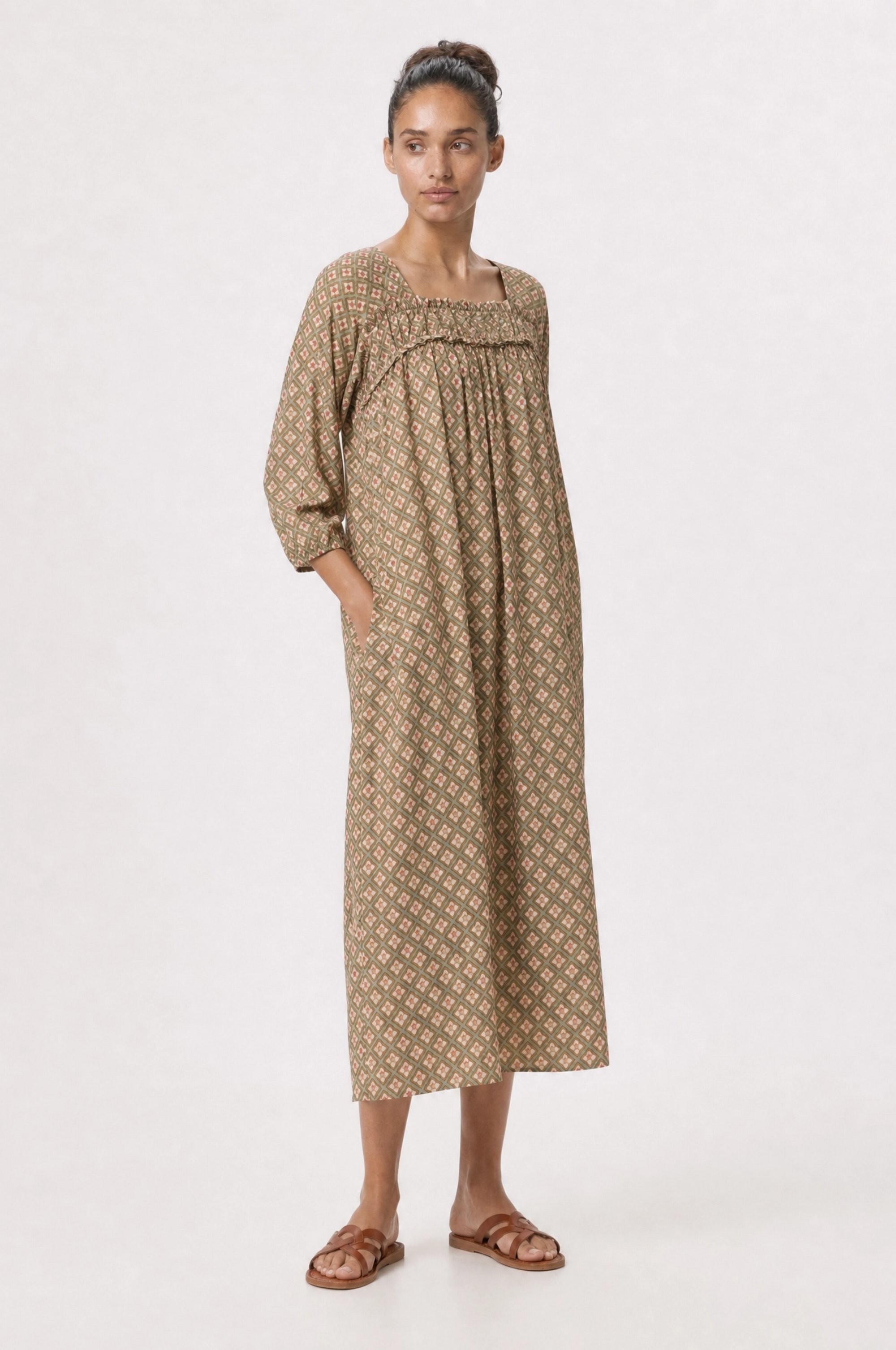 ISLA hand block printed - French Grey, Tan, Rose