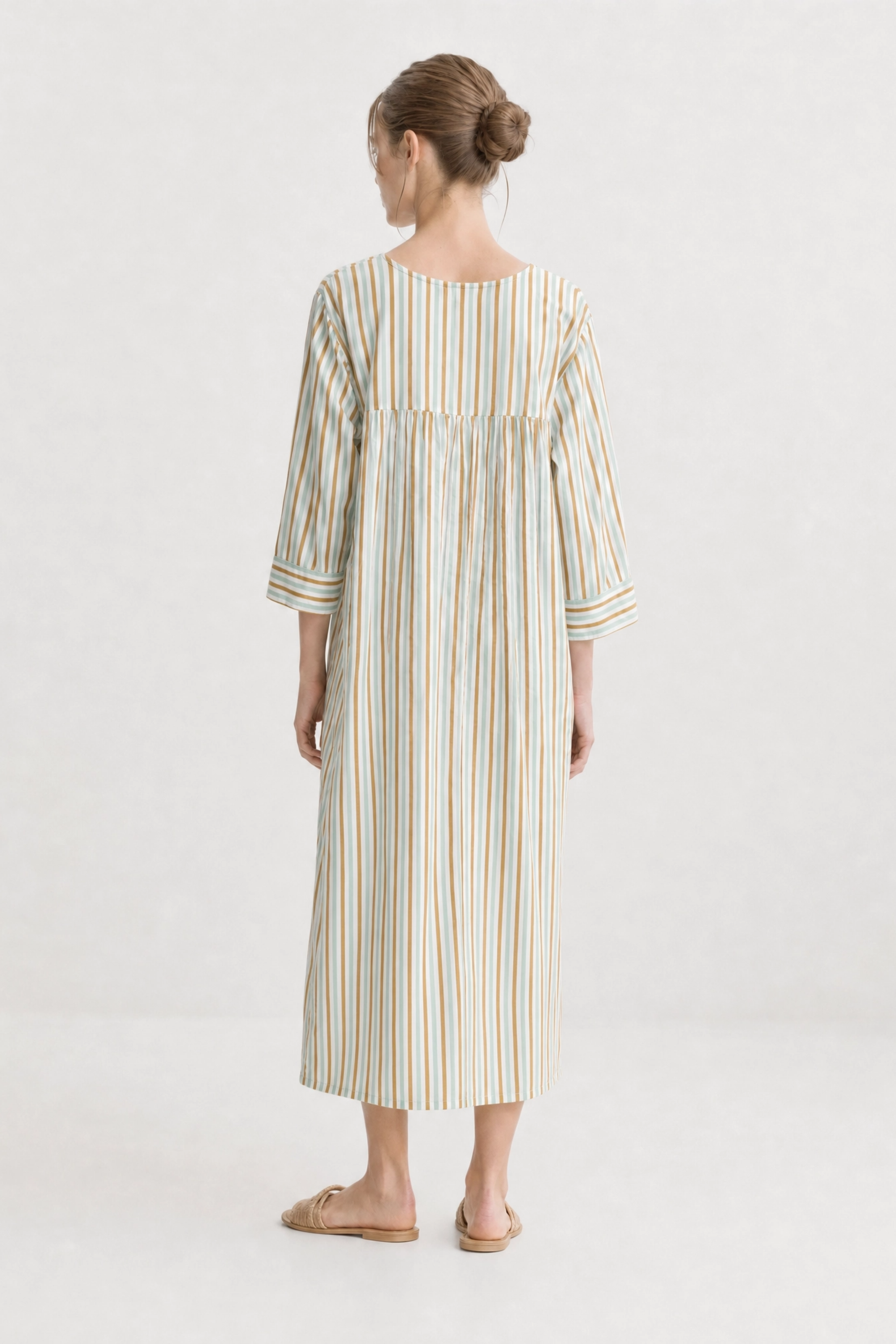ISLA hand block printed - Soft Green and Tan Stripe