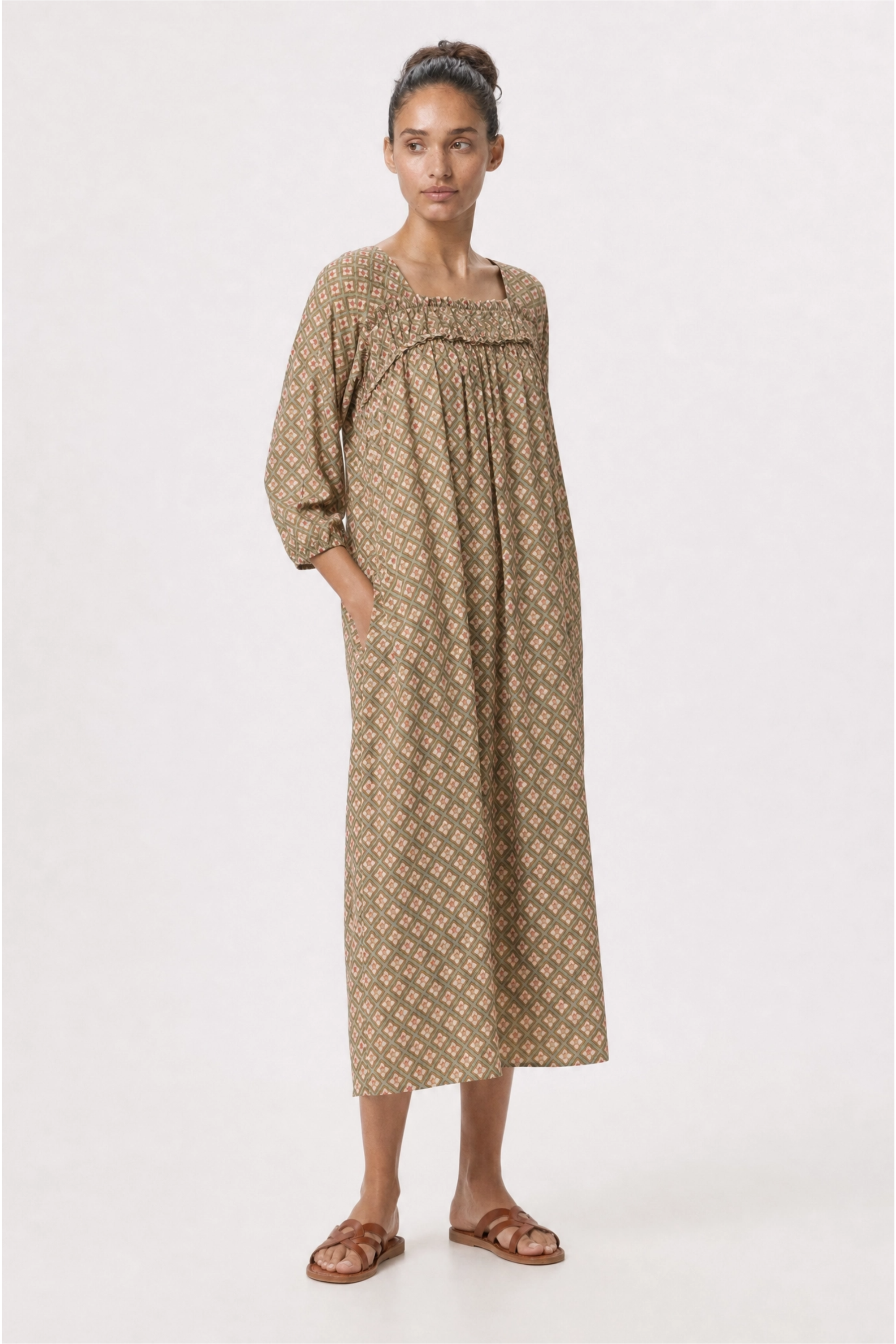 ISLA hand block printed - French Grey, Tan, Rose